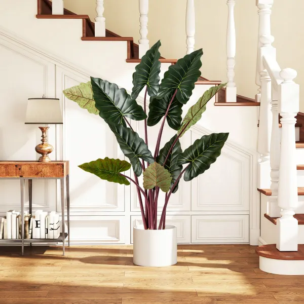 Árbol Artificial de 160 cm Planta Artificial Decorativa con 11 Hojas Tallos Ajustables Maceta Rellena de Cemento