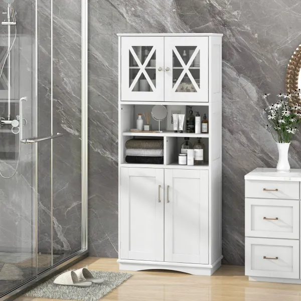 Armario de Baño Alto 145 CM con Puertas y 3 Estantes Ajustables