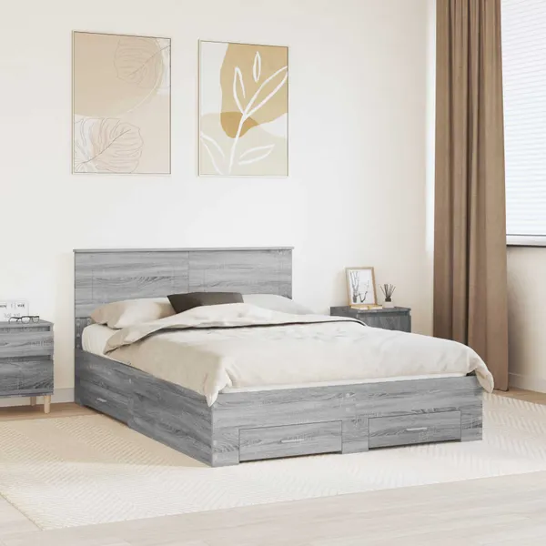 Estrutura da Cama Cinza Sonoma 140 x 190 cm Madeira processada