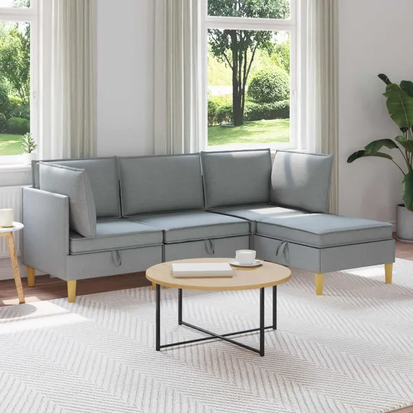 Conjunto de Móveis para Sala de Estar 4 pcs Cinzento-claro