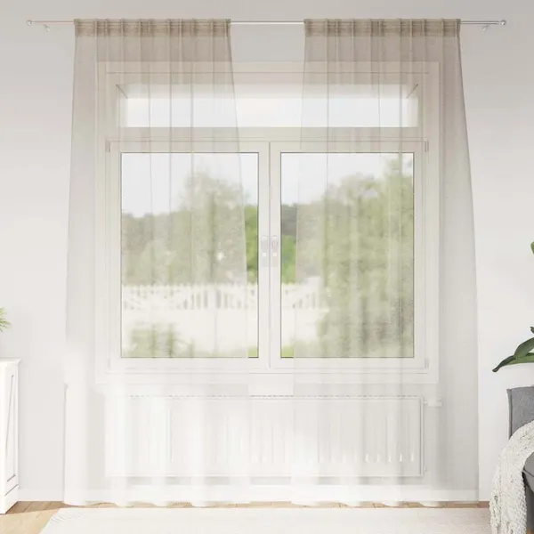 Cortina de Voile 2 pcs Areia 260 x 140 cm Poliéster