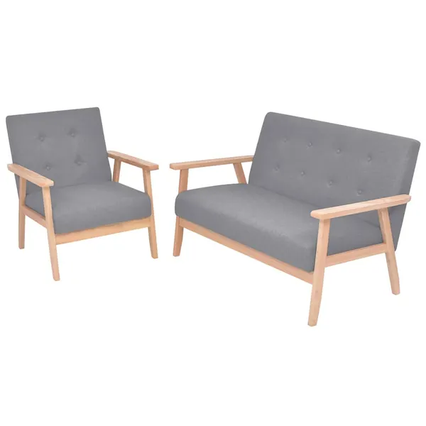 Conjunto de sofás 2 pcs tecido cinzento claro