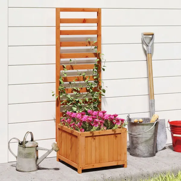 Cama de Jardín Elevada de Madera con Enrejado para Plantas Trepadoras