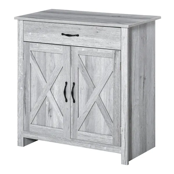 Aparador de Cozinha com 1 Gaveta e Prateleira Interior Ajustável Móvel Auxiliar Decorativo para Sala de Jantar Sala de Estar 80x39,7x80cm Cinza