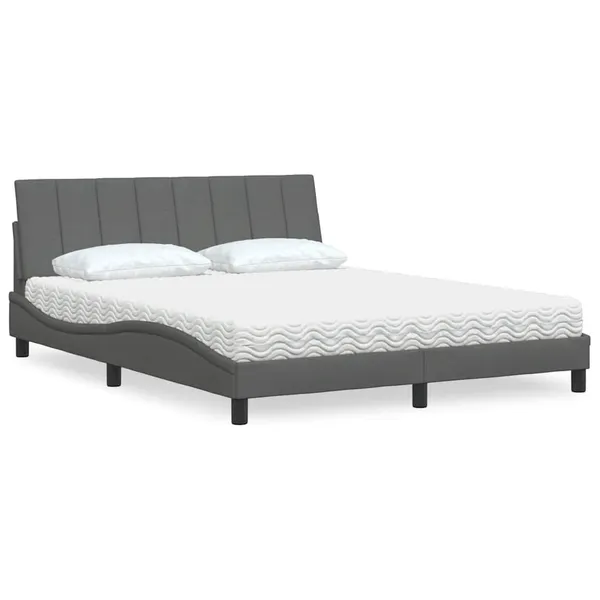 Cama com colchão Hanko 160x200 cm tecido cinzento-escuro