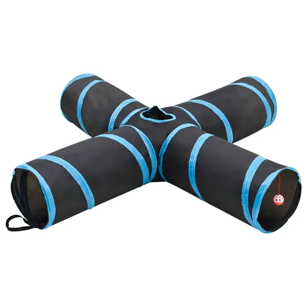 Túnel para gatos 4 vias 132 cm poliéster preto e azul
