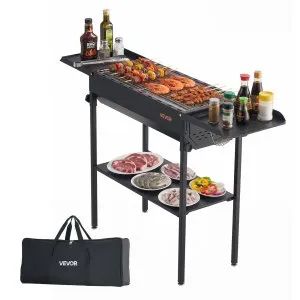 Grill carvão dobrável, altura ajustável, portátil