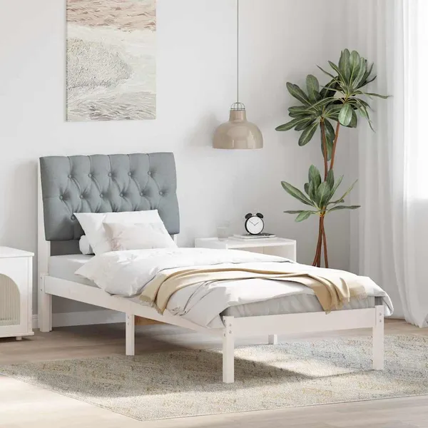 Estrutura de Cama com Cabeceira Estofada Branco 75 x 190 cm