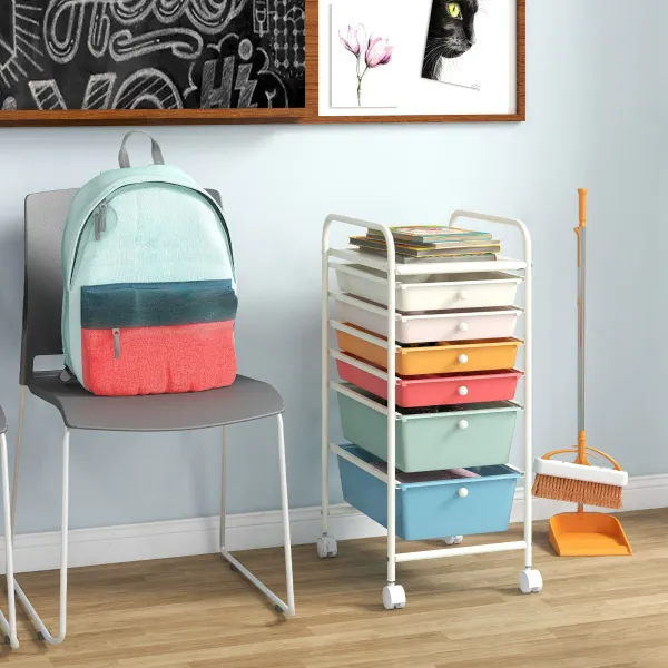 Carrello di Stoccaggio 6 Cassetti Estraibili e Ruote Freno 34 x 43,5 x 76 cm