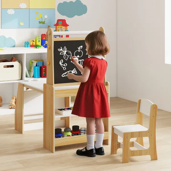 Mesa e Cadeira de Arte para Crianças com 2 Quadros, Papel e Acessórios