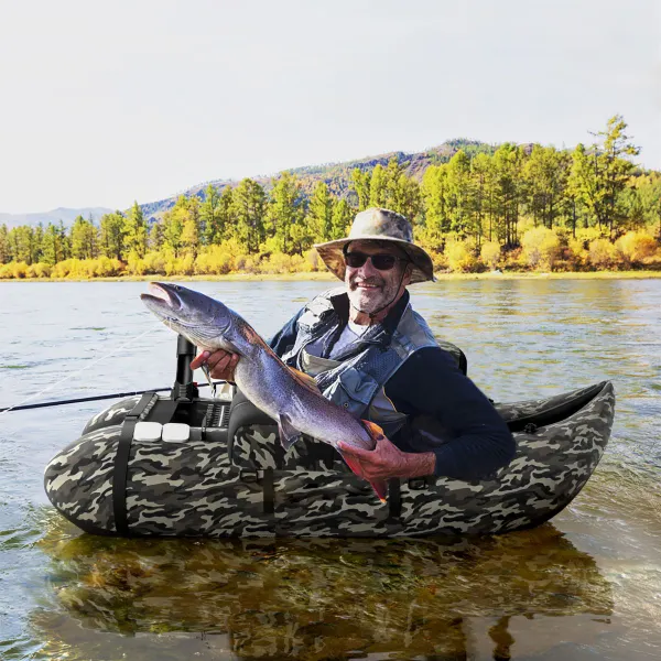 Bateau de Pêche Gonflable Portable avec Pompe et Sac à Dos Ajustable 150 kg