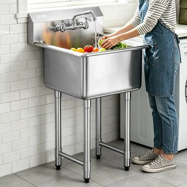 Pia aço inox 1 compartimento, 533,4x1041 mm com torneira