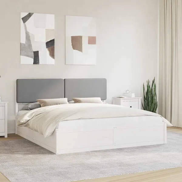 Estrutura de Cama com Cabeceira Estofada Cinzento-claro