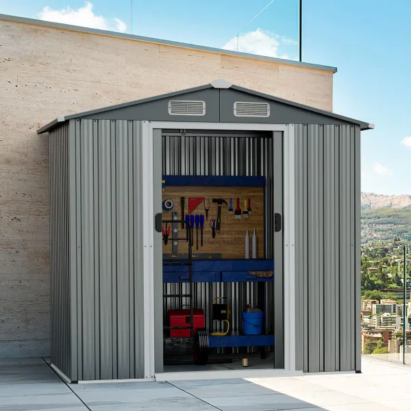 Abrigo de Arrumação 196x142 cm com 4 Ventilações, Porta Corrediça e Rampa