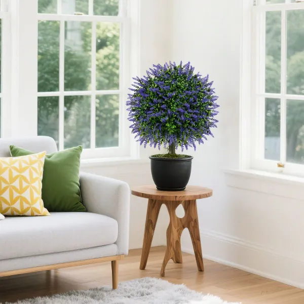 Ensemble 2 Arbres Artificiels Lavande Topiaire Boule 58 cm avec Pot Ciment
