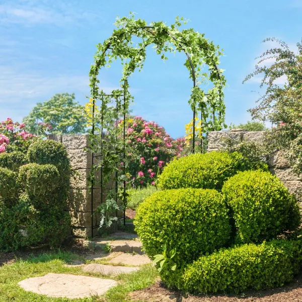 Arco Jardineiro Metálico 220cm com Enrejado para Plantas Trepadoras Negro