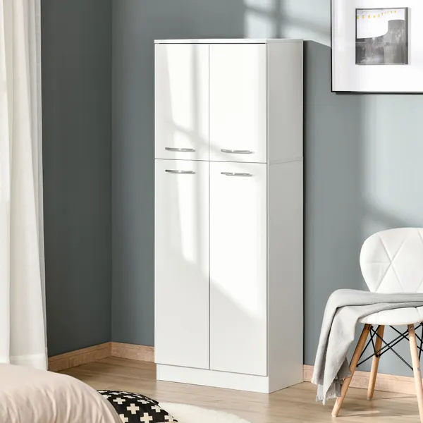 Armário Alto de 2 Portas Móvel Auxiliar de Armazenamento Multifuncional com 5 Prateleiras e Prateleiras Interiores Ajustáveis para Sala Dormitório Cozinha 59x31x155cm Branco