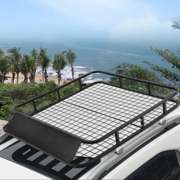 Baca para Coche Cesta Portaequipaje Universal para Techo con Carenado Aerodinâmico 122,5x102x15cm