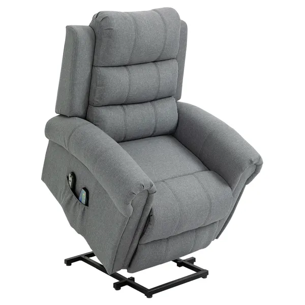 Poltrona Relax Reclinável Elétrica Levanta Pessoas com Massagem Vibratória e Aquecimento Poltrona Elevatória com Controlo Remoto Apoio para Pés Estofada em PU Bolsos Laterais 98x96x105 cm Cinza