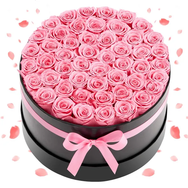 Rosas preservadas caixa 50 un., flores eternas rosa