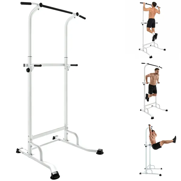 Barra de Elevações com Altura Ajustável 176,5-227 cm Resistente para Ginásio em Casa Máquina de Elevações Multifuncional para Treino de Força Capacidade 120 kg Branco