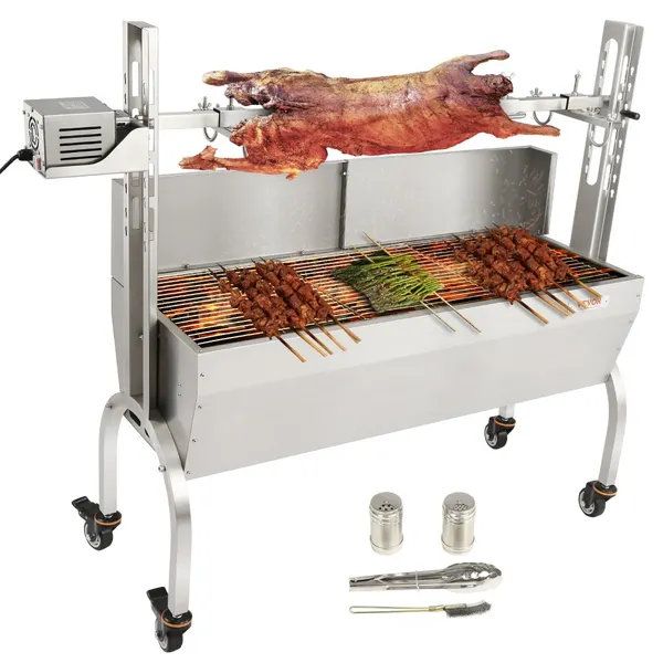 Espeto rotativo BBQ 50W, capacidade 132 LBS para porco, cordeiro, frango