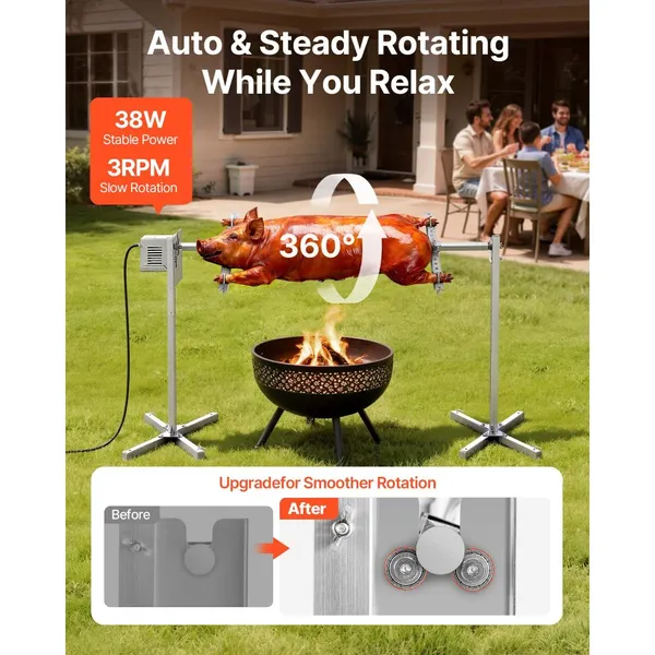 Grill rotisserie 8 níveis 88 lbs aço inox