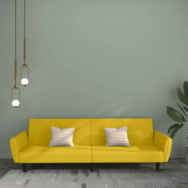 Sofá-cama de 2 lugares veludo amarelo