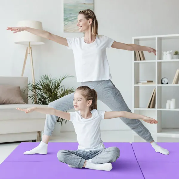 Colchoneta de Exercício Dobrável 3 Painéis Leve Portátil com 2 Alças 180x60x5cm