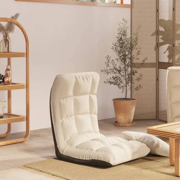 Cadeira de piso dobrável tecido cor creme