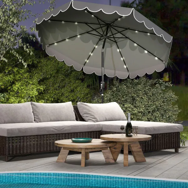 Guarda-sol de Pátio 300 cm com 24 Luzes LED, Topo Ventilado e Inclinação Ajustável