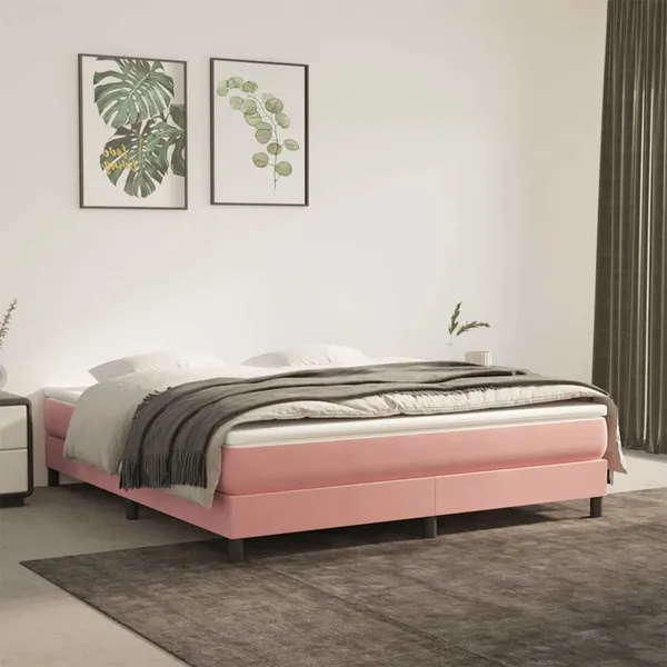 Colchão de molas ensacadas firmeza média 160x220x20 cm veludo rosa