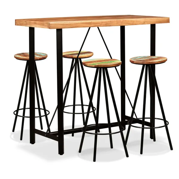 Conjunto de bar 5 pcs madeiras de acácia maciça e recuperada