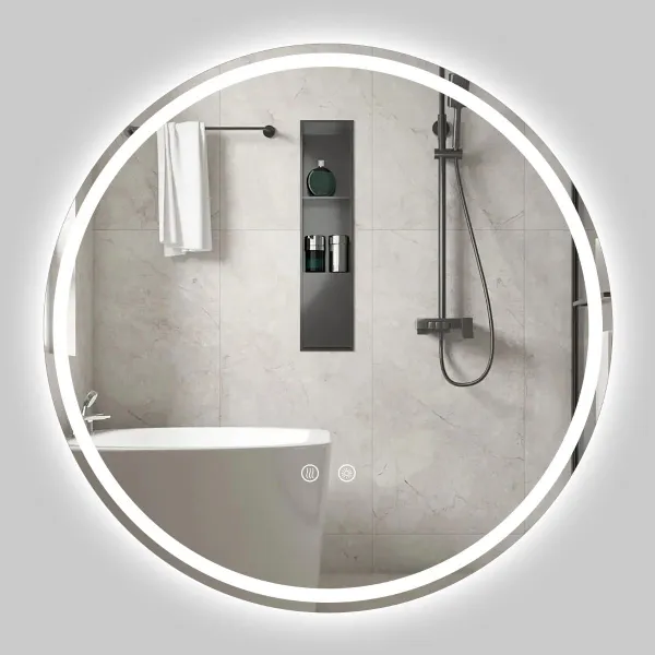 Miroir LED Salle de Bain Mural 80x50cm Ovale Sans Cadre Verre Teinté HD Antibuée 3 Modes Couleur Ajustable