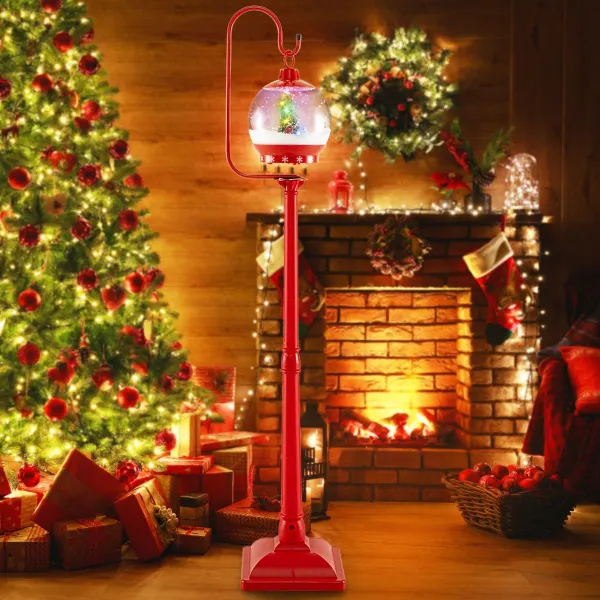 Lampada Natalizia Musicale 173 cm Palo Festivo con Lanterna Palla di Neve Attivata dal Suono