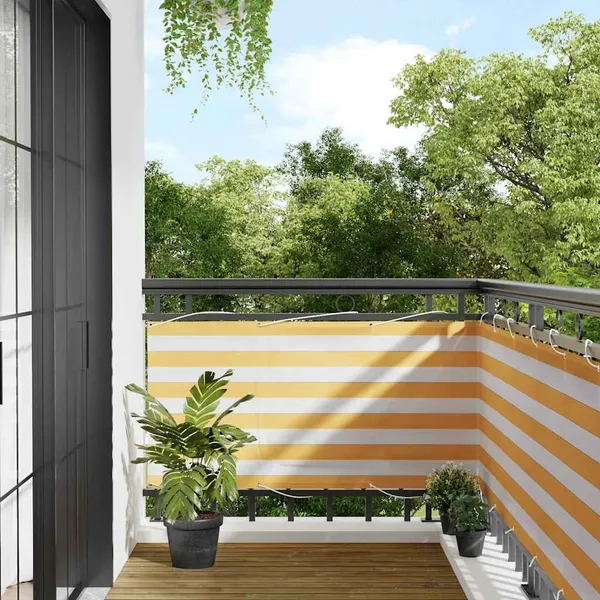 Tela de varanda 75x700 cm amarelo e branco riscas