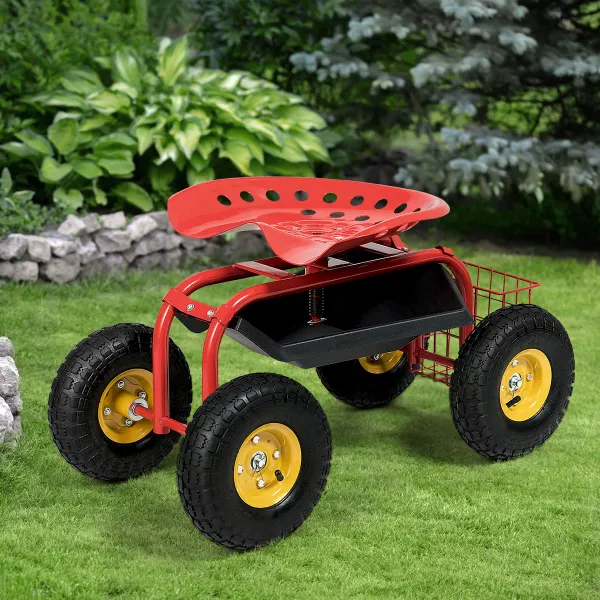 Siège de Travail de Jardinage sur Roulettes Hauteur Ajustable Pivotant 360°