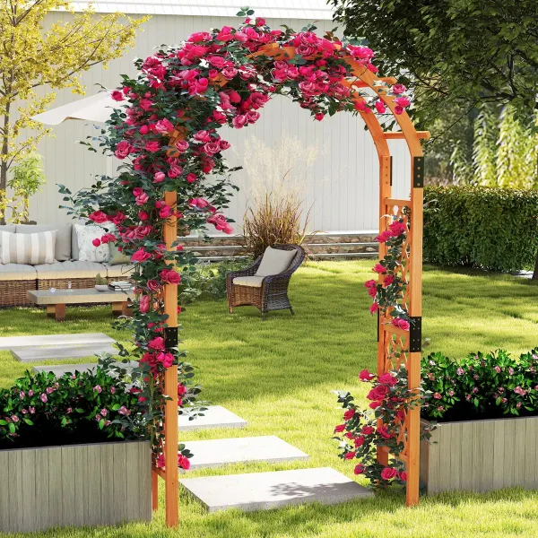 Pergola in Legno 235 cm Arco da Giardino con Traliccio per Piante Rampicanti Arancione