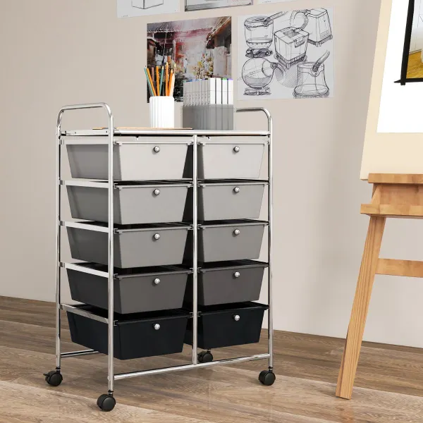 Carrinho Móvel Organizador com 10 Gavetas 65,5 x 37 x 87 cm