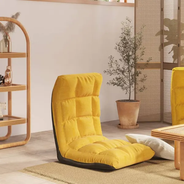 Cadeira de piso dobrável tecido amarelo mostarda