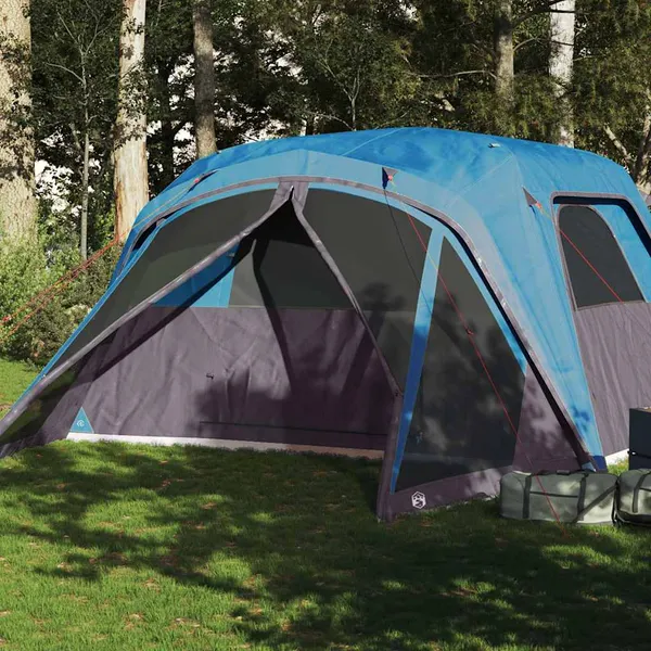 Tenda familiar c/ avançado para 6 pessoas impermeável azul
