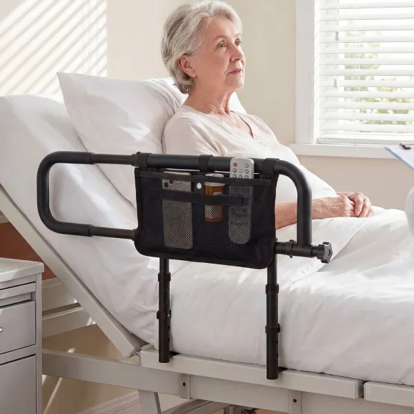 Barandilha Ajustável para Cama de Idosos com Asas Acolchadas e Base em U