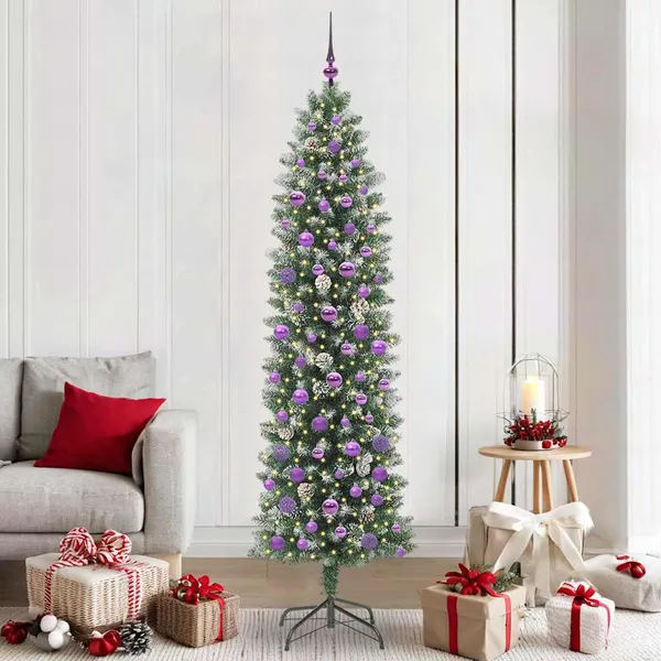 Árvore Slim de Natal Artificial Verde e Branco 210 cm