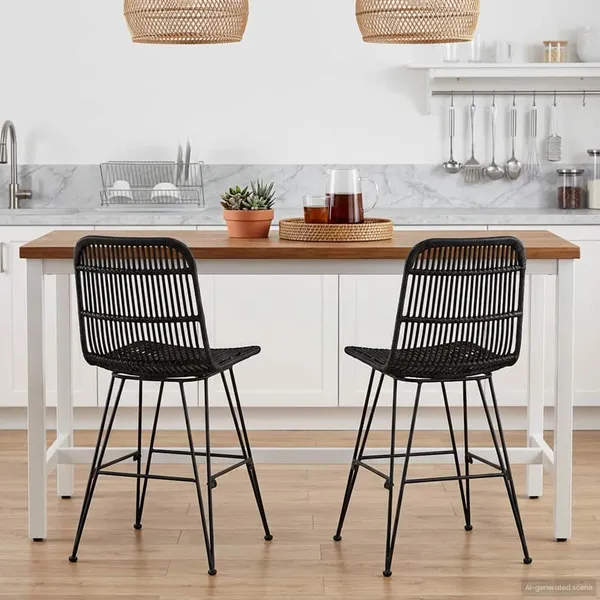 Cadeira de Jantar 2 pcs Preto 41 x 55 x 85 cm Rattan e Aço