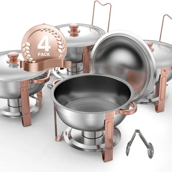 Prato buffet 5 qt 4 peças aço inox ouro rosado