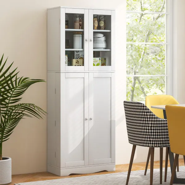 Armadio Dispensa Cucina con Porte in Vetro Temperato e Ripiani Aggiuntivi 161,5cm