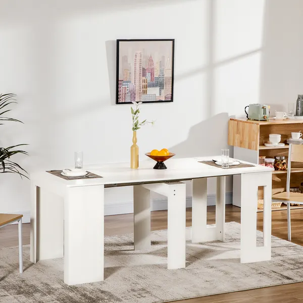 Tavolo da pranzo allungabile per 4-6 persone con tavolo ausiliario multifunzionale lato Abatible per ufficio da cucina Caricamento massimo 60kg 180x85x75cm Bianco