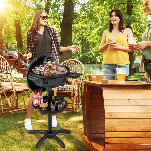 Grill Électrique 1200W pour Barbecue avec Plaque Antiadhésive 2 Zones Température Réglable