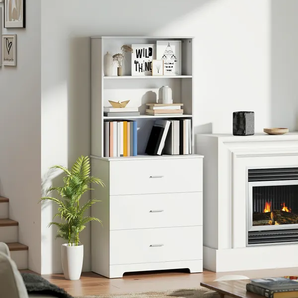 Estante para libros de 6 Niveles Estante con 3 Gavetas 3 Prateleiras Espacios Armário Alto para Sala de estar Estudio Oficina 79x39,5x182,2 cm Blanco