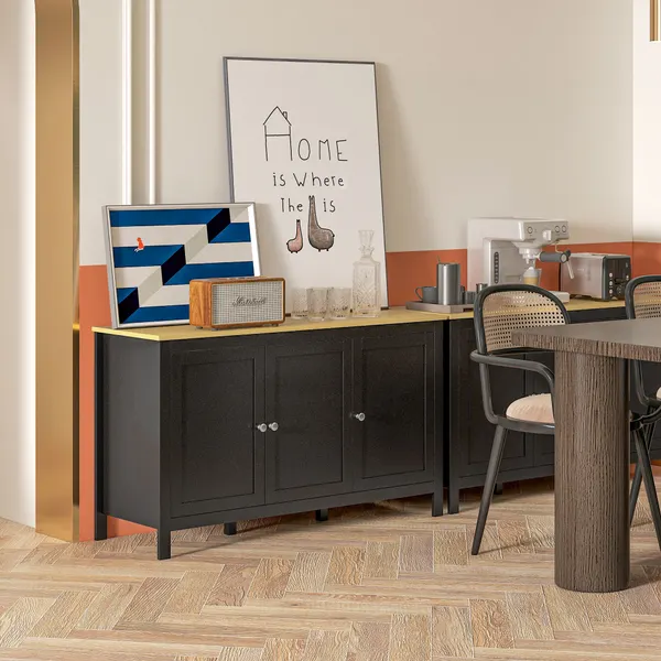 Aparador de sala de estar con 3 Puertas Buffet Sala de estar con Prateleiras Ajustables para Sala de Cena Estilo Moderno 120x40x70 cm Negro y Madeira